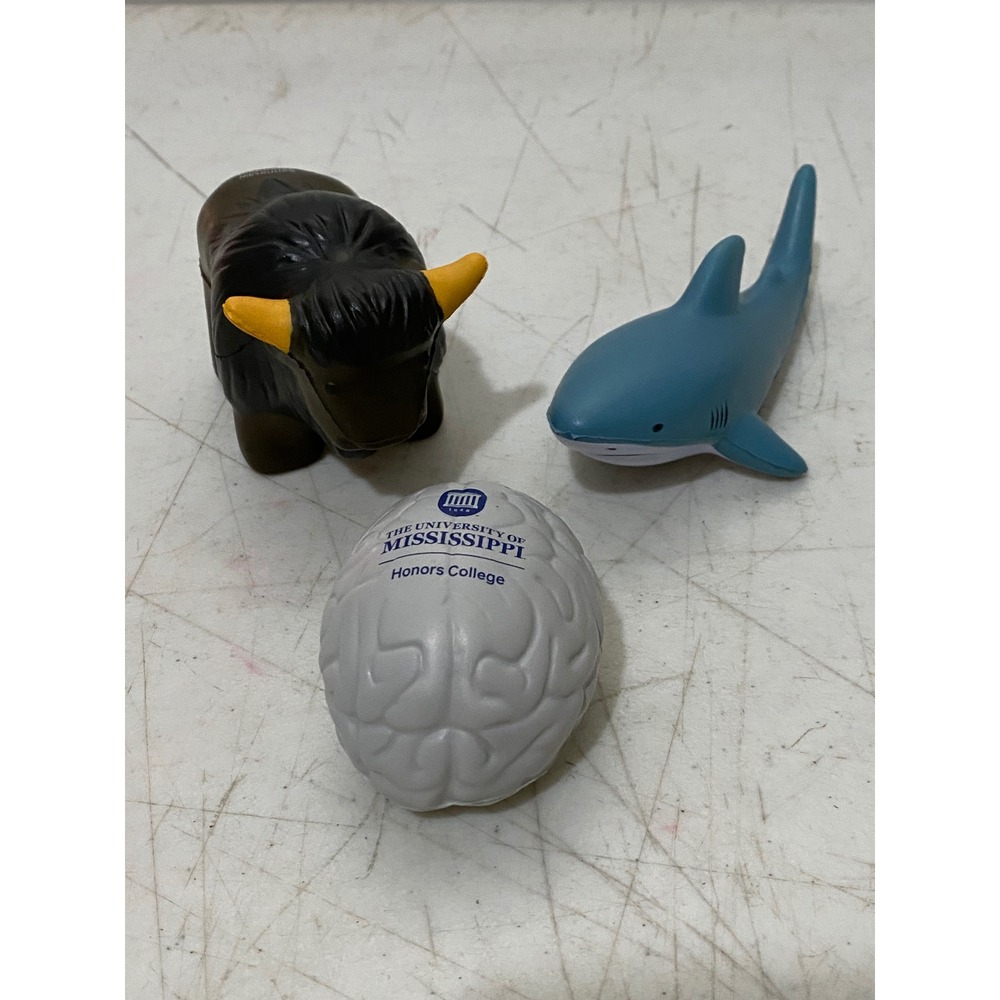 Foam‎ Squishy Stress Reliever Toy Variety Lot of 3 Buffalo Shark Human Brain